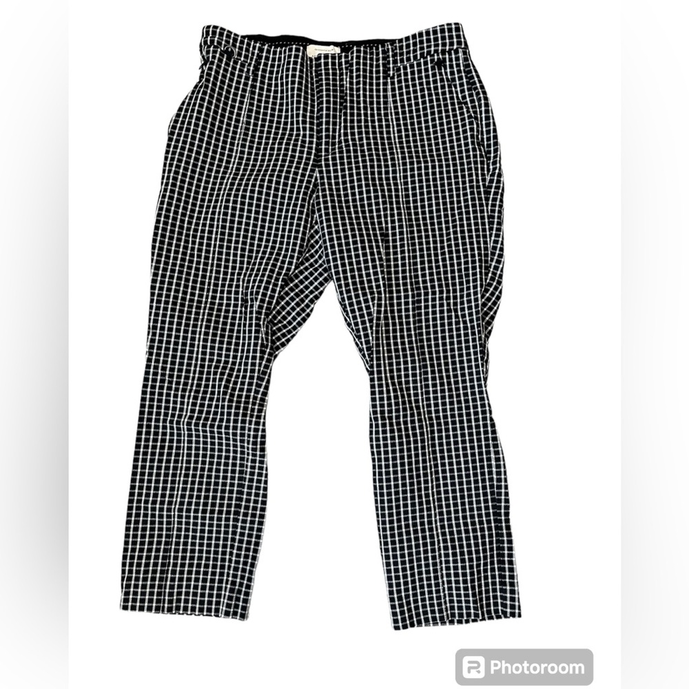 Anthropologie Black and White Cropped Grid Pants
